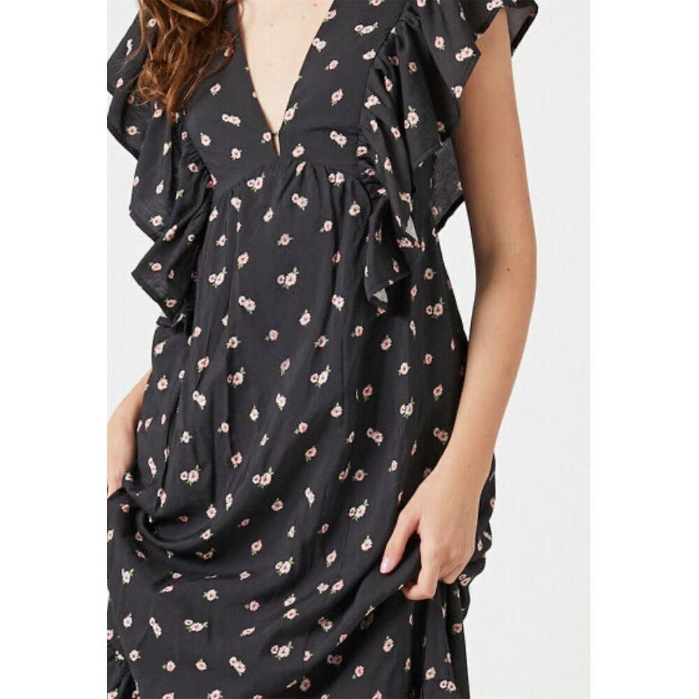Forever 21 Women's Floral Butterfly‎ Sleeve Maxi Dress Size M Multicolor - Picture 3 of 5